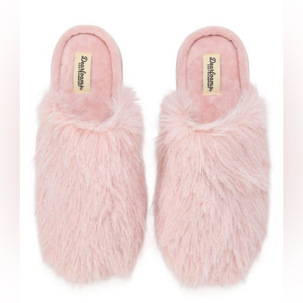 Dearfoams Cozy Comfort Women's Sparkle Pile Slippers, Pink, Sz 7-8, NWT